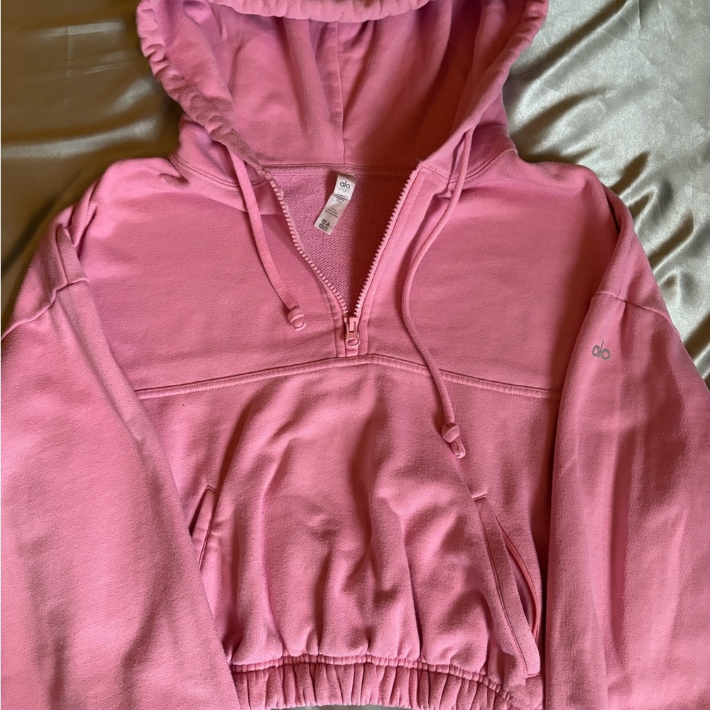 ALO Yoga Pink Half-Zip Cropped Hoodie